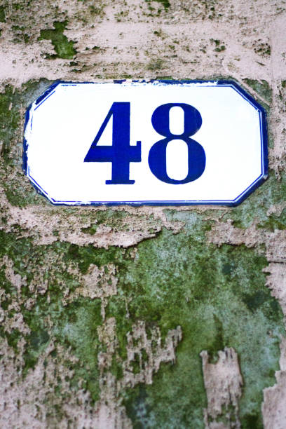 Italy: Antique Ceramic Number 48 Street Address Tile; Old Wall