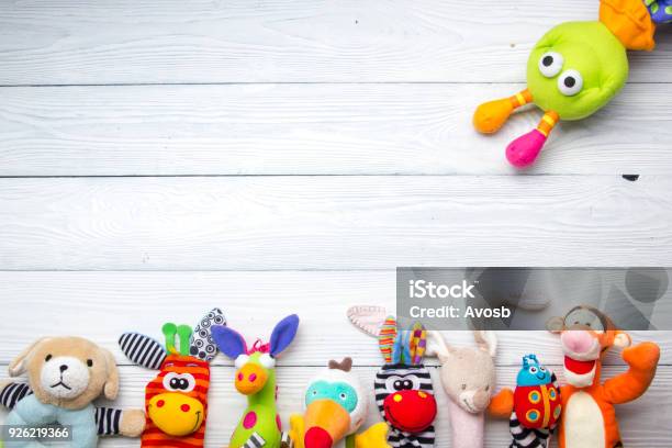 Set Of Colorful Kids Toys Frame Copy Space For Text Stock Photo - Download Image Now
