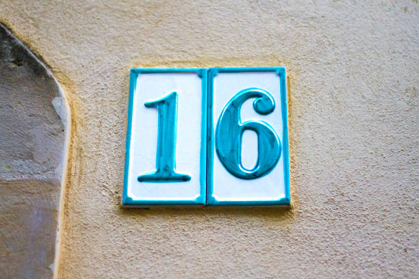 istock Italy: Antique Ceramic Number 16 Street Address Tile; Old Wall 926219846
