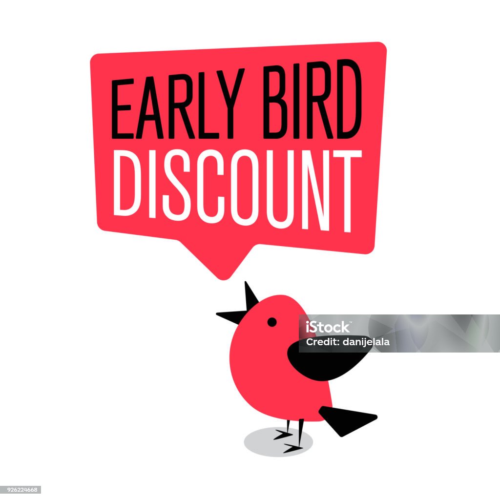 Banner o poster dell'evento di vendita di sconti Early Bird Special - arte vettoriale royalty-free di L'uccello mattiniero piglia il verme