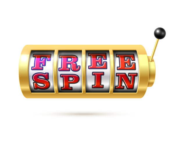 Slot machine with Free Spin text Free Spin on slot machine, online gambling casino games, slot machine illustration with text Free Spin, vector illustration free bingo stock illustrations