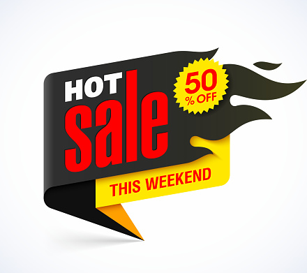 Hot Sale banner design template, this weekend special offer, big sale, discount up to 50% off. Vector illustration.