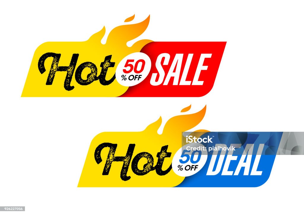 Hot Sale and Hot Deal banners Hot Sale and Hot Deal banners, special offer, up to 50% off, vector illustration Heat - Temperature stock vector