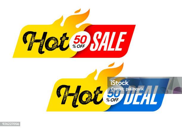 Hot Sale And Hot Deal Banners Stock Illustration - Download Image Now - Heat - Temperature, Agreement, Sale