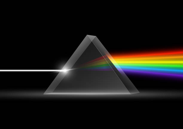 Dispersive prism Dispersive prism against black background transparent prism stock illustrations