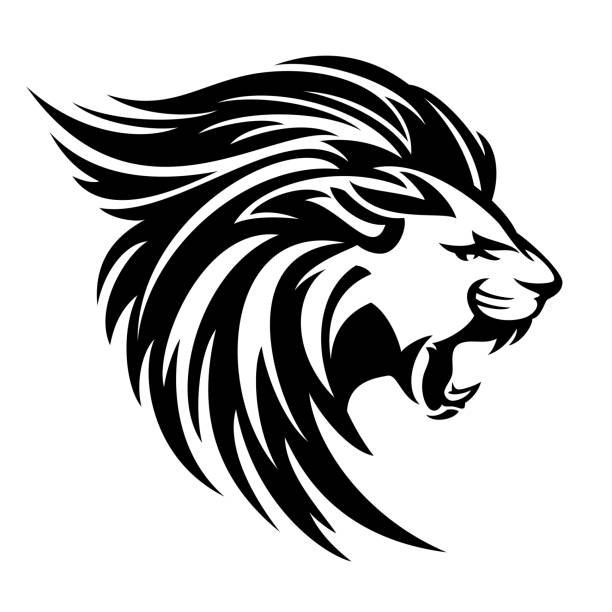 ilustrações de stock, clip art, desenhos animados e ícones de roaring lion profile vector design - anger feline animal black