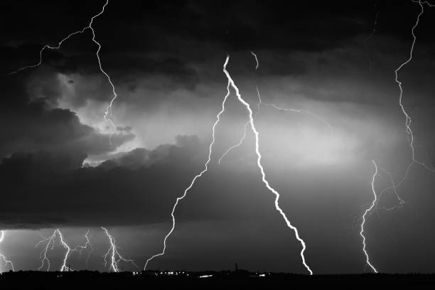 Lightnings and thunderstorm over the town