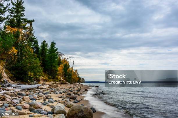 Stone Coast In Pictured Rocks National Lakeshore Stock Photo - Download Image Now - Autumn, Autumn Leaf Color, Beauty In Nature