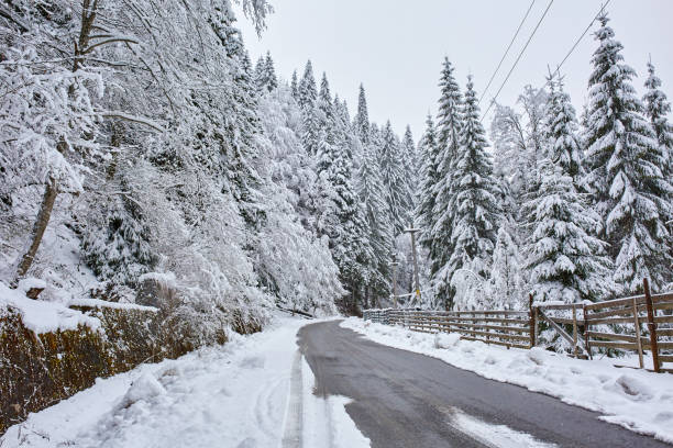 istock Snowy road in the mountains 926237776