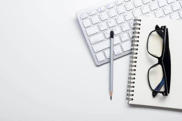istock Office desk table with supplies. Flat lay Business workplace and objects. Top view. Copy space for text 926239326
