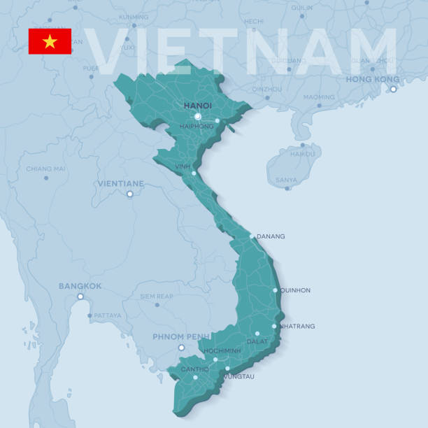 Verctor Map of cities and roads in Vietnam. 3d verctor map of cities and roads in Asia. Countries and their neighbors. vietnam stock illustrations