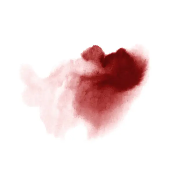 Photo of Red wine stain isolated on white background. Realistic wine texture watercolor grunge brush. Dark red mark, watercolour drawing.