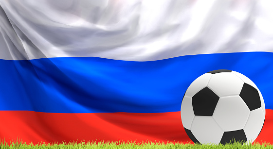 ball soccer football ball flag of Russia background 3D Rendering