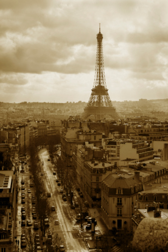 The Eiffel Tower extending high above Paris, France