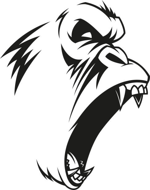 Ferocious gorilla head Vector illustration, label of a fierce gorilla, outline, on a white background smirk stock illustrations