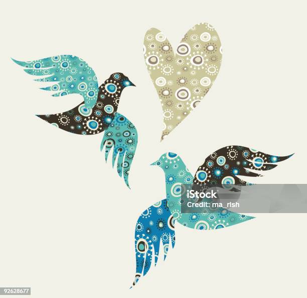 Deux Oiseaux Damour Vecteurs libres de droits et plus d'images vectorielles de Carte de voeux de guérison - Carte de voeux de guérison, Abstrait, Amour