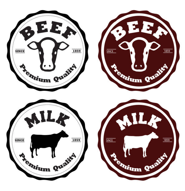 label-rindfleisch und milch - badge seal stamper label retro revival stock-grafiken, -clipart, -cartoons und -symbole