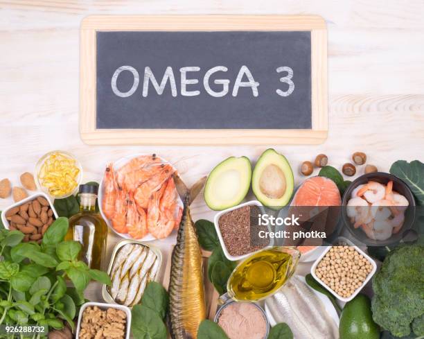 Food Rich In Omega 3 Fatty Acids Stock Photo - Download Image Now - Omega-3, Fat - Nutrient, Food