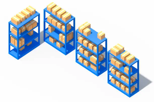 warehouse package logistic industry storage factory business lowpoly 3d illustration