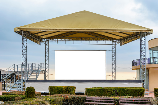 white clean billboard on a stage with copy space zone for logo, text or advertising caption