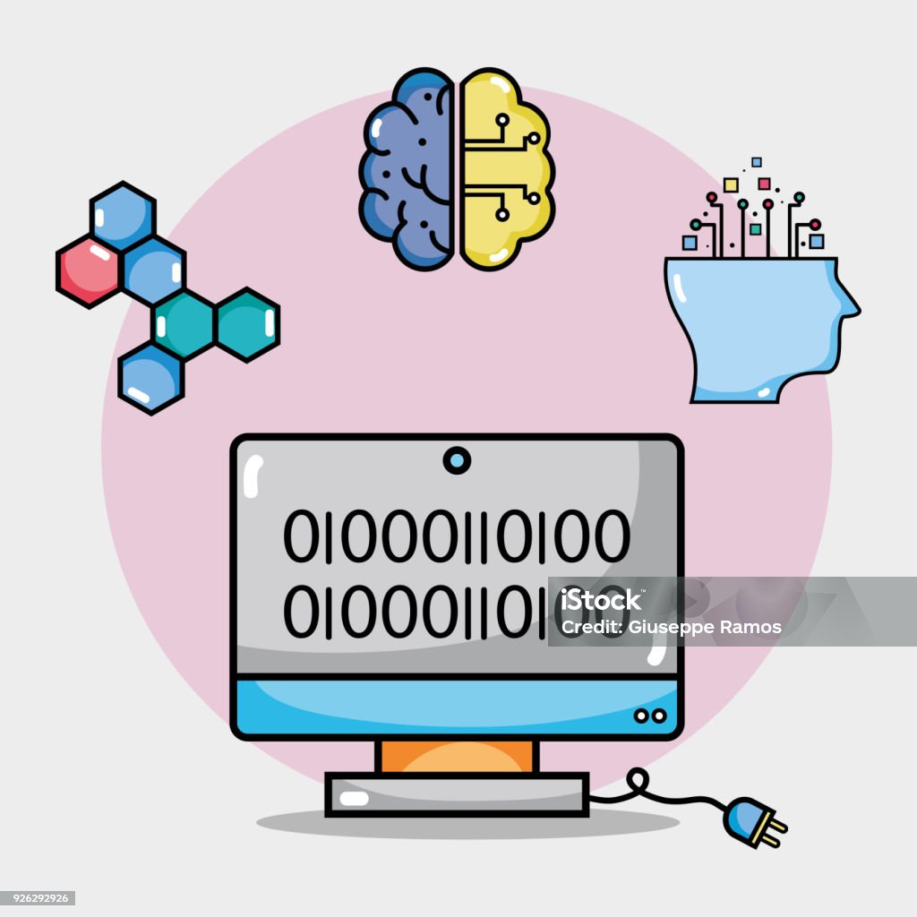 computer technology with circuits code computer technology with circuits code and artificial intelligence vector illustration Adult stock vector