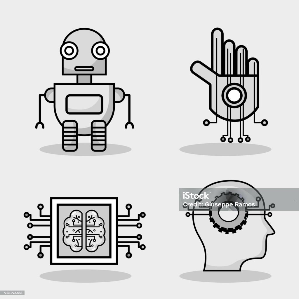 set artificial intelligence technology set artificial intelligence technology with digital science vector illustration Adult stock vector