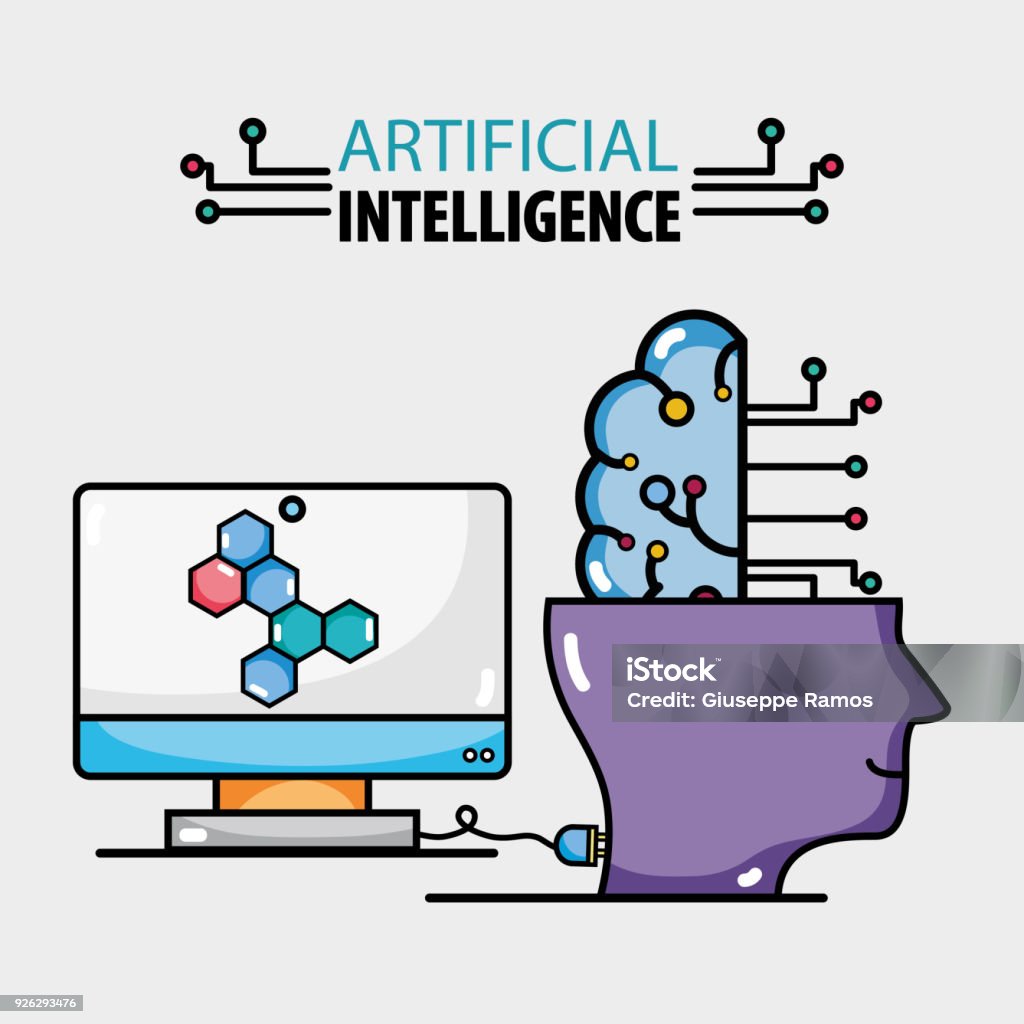 computer tecnology connection with artificial intelligence computer tecnology connection with artificial intelligence vector illustratiion, Adult stock vector