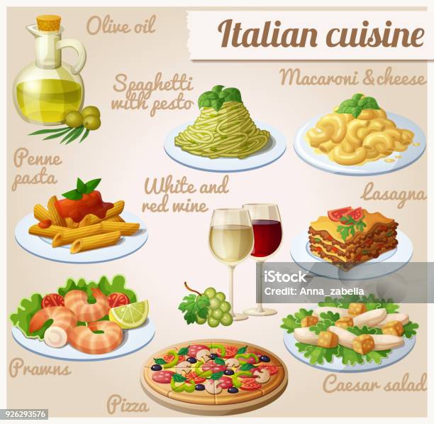 Set Of Food Icons Italian Cuisine Stock Illustration - Download Image Now - Pasta, Pesto Sauce, Cheese