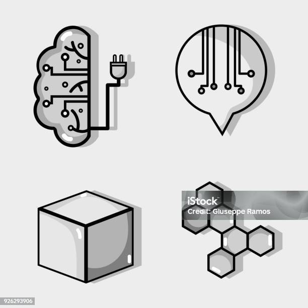 Set Artificial Intelligence Technology Stock Illustration - Download Image Now - Artificial, Artificial Intelligence, Brain