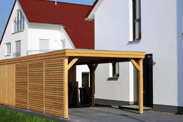 Wooden carport on residential home