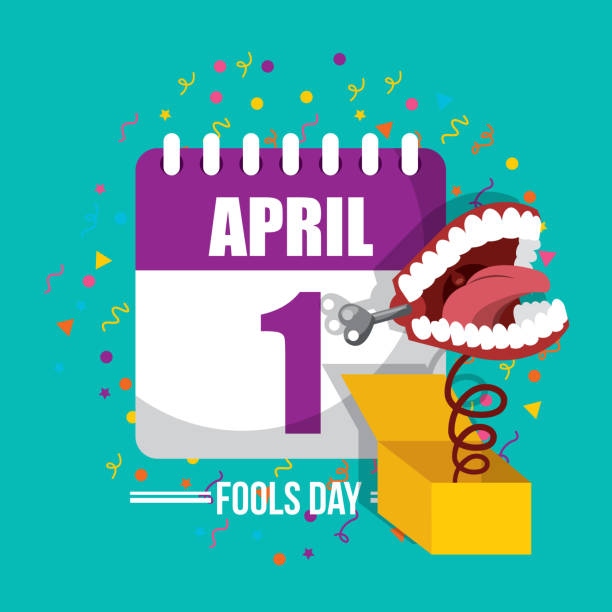 april fools day card prank mouth in box calendar celebration april fools day vector illustration april fools day stock illustrations