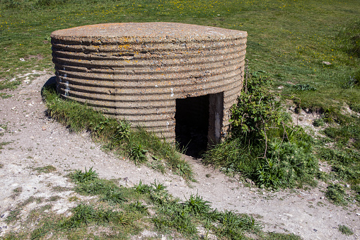 World War II defences at the estuary in Cuckmere Haven, situated in the Seven Sisters Country Park in East Sussex, UK.