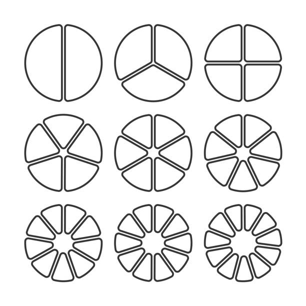 illustrations, cliparts, dessins animés et icônes de segments de cercle défini. plusieurs différents secteurs diviser le cercle à parts égales. de 2 à 10. carte graphique contour mince noir avec aucun remplissage. - xi