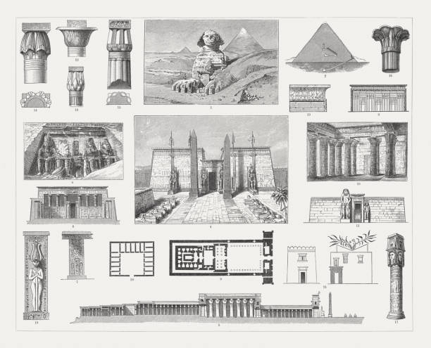 ilustrações de stock, clip art, desenhos animados e ícones de egyptian architecture, wood engravings, published in 1897 - luxor