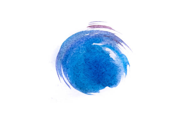 blue watercolor circle isolated on white background - paint watercolor painting circle splashing imagens e fotografias de stock