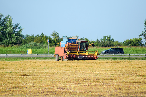 Poltavskaya village, Russia - September 6 2017: Combine harvesters Agricultural machinery