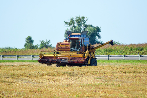 Poltavskaya village, Russia - September 6 2017: Combine harvesters Agricultural machinery