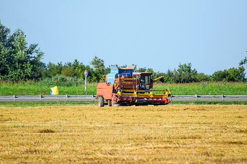 Poltavskaya village, Russia - September 6 2017: Combine harvesters Agricultural machinery