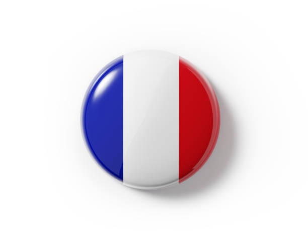 Badge textured with a French flag on white background. Horizontal composition with copy space and clipping path.