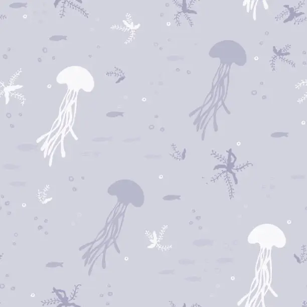 Vector illustration of jellyfish and algae seamless texture vector