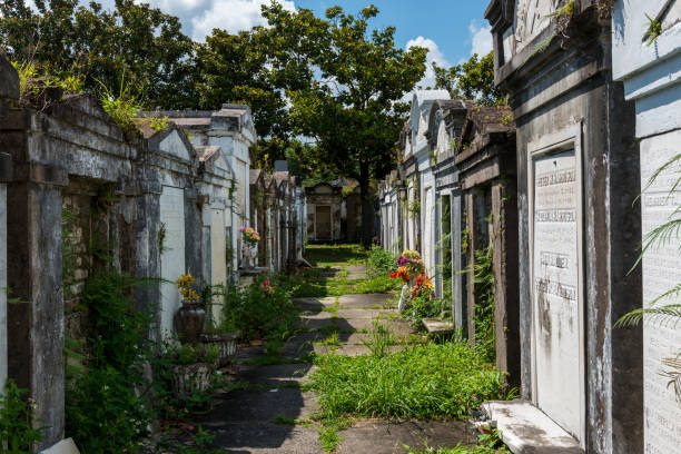 Rows of tombs at the Lafayette Cemetery No. 1 in the city of New Orleans, Louisiana New Orleans, Louisiana - June 18, 2014: Rows of tombs at the Lafayette Cemetery No. 1 in the city of New Orleans, Louisiana, USA lafayette louisiana photos stock pictures, royalty-free photos & images