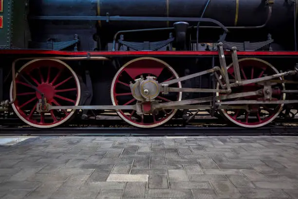 Italian steam locomotive detail, bult by the Costruzioni Elettro Meccaniche di Saronno, 1883. It was withdrawn from service in 1952, when electric engines were introduced.