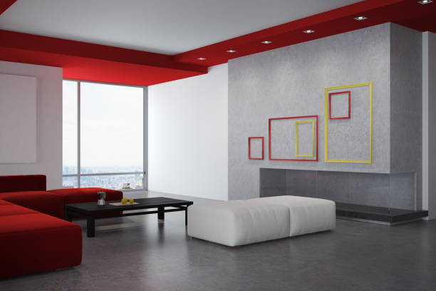 istock White and red living room corner, posters 926375940