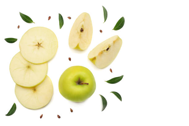 istock green apples with slices isolated on white background. top view 926376814