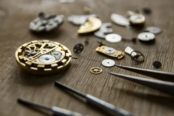 Watchmaker's workshop, watch repair, special tools for watch, background