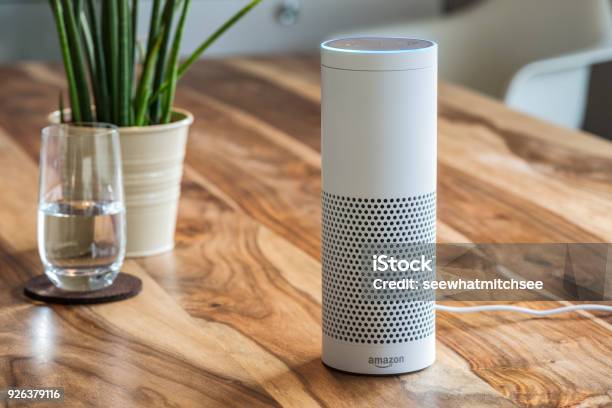 Amazon Echo The Voice Recognition Streaming Device From Amazon Stock Photo - Download Image Now
