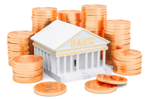 istock Banking service concept, golden coins around bank. 3D rendering 926382452
