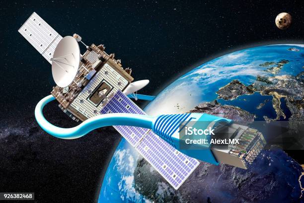 Global Satellite Internet Service Concept 3d Rendering Stock Photo - Download Image Now