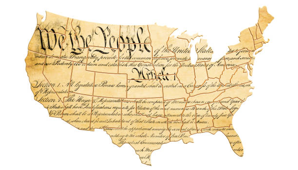 die verfassung der vereinigten staaten-konzept mit karte und text. 3d-rendering - us constitution constitution usa government stock-fotos und bilder