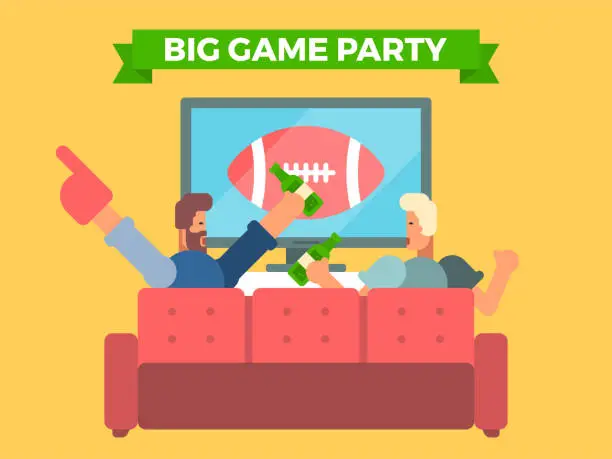 Vector illustration of Friends watching a football game on tv